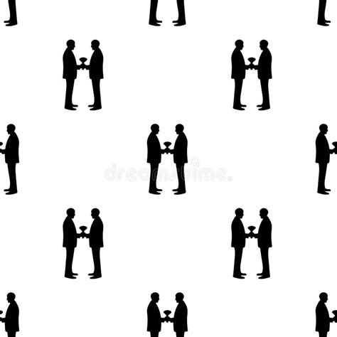 Seamless Pattern With Black Silhouettes Of Grooms Same Sex Marriage