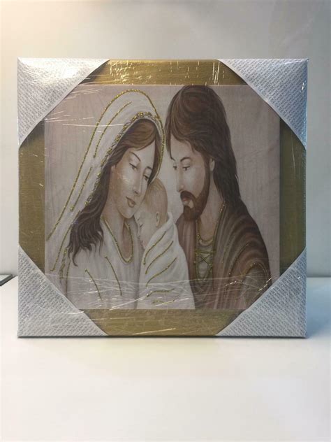 QUADRO SACRA FAMIGLIA CON CORNICE COLOR ORO E GLITTER ORO 50x48 Cm