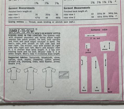 70s Mens Or Misses Jiffy Kimono Robe Pattern In 2 Lengths Retro Robe With Patch Pockets