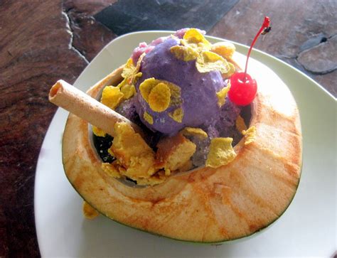 Turon De Bohol With Ube And Halo Halo In A Coconut Shell Yummy