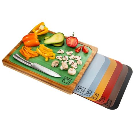 Bamboo Cutting Board W 7 Color Coded Cutting Mats Seville Classics