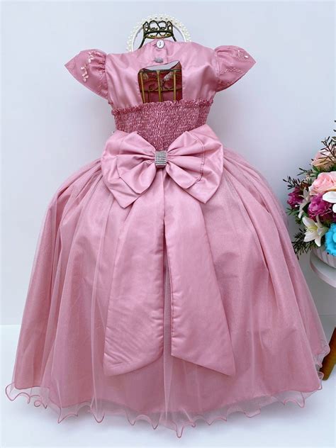 Vestido De Festa Infantil Longo Rose Nude Daminha Noivinha Elo