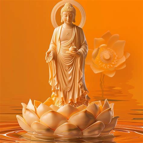 Water Lotus Buddha Statue Buddha Standing On A Lotus Premium Ai