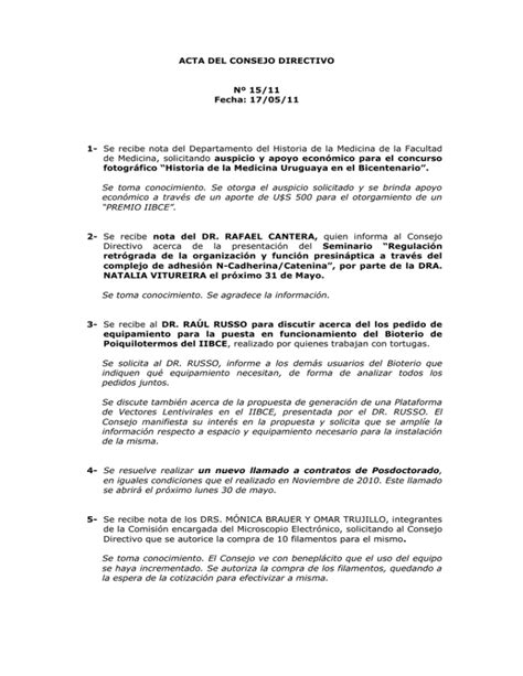 Acta Del Consejo Directivo Nº 1511 Fecha 170511