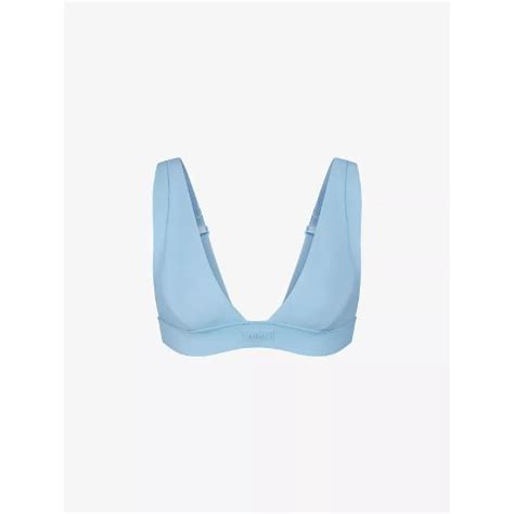 Plunge neck brand patch recycled stretch nylon bikini top 比基尼 超值好