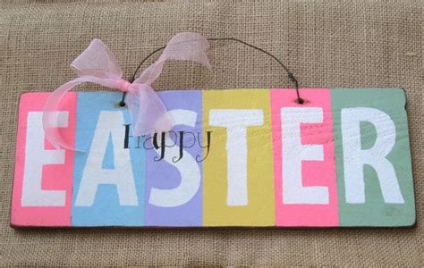 Wooden Easter Sign Wood Happy Easter Sign Pastel Colors Etsy Happy