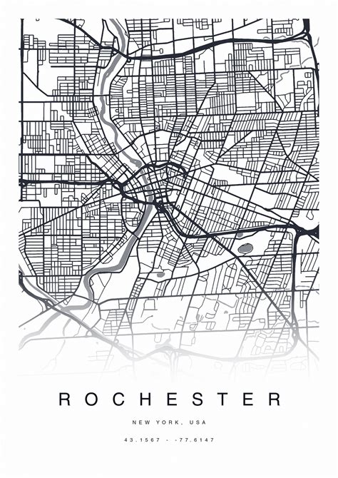 Printable Rochester Map Print Map Of Rochester Rochester Map Etsy