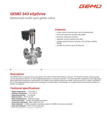 Gemu Esydrive Motorized Multi Port Globe Valve Datasheet Manualzz