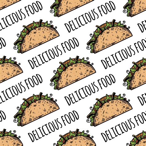 Fresh Taco Seamless Vector Pattern Traditional Mexican Fast Food With