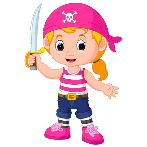 Dibujos Animados De Pirata De Niña Vector Premium