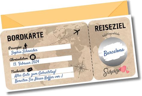 Reisegutschein Rubbelaufkleber Bordkarte Geschenk für Paare