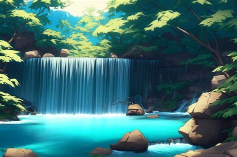 Anime Style Waterfall Background Premium Ai Generated Image