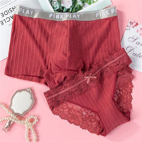 Pancherry Couple Matching Set Lettering Boxer Briefs Lace Bikini