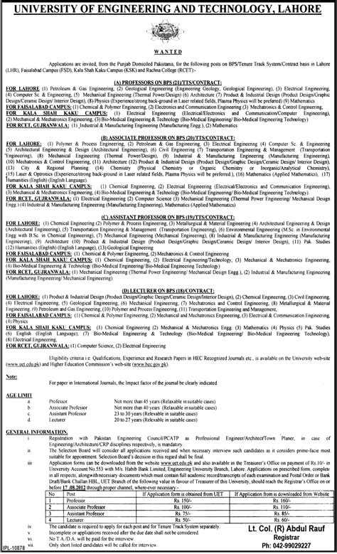 Teaching Faculty Required For University Of Engineering And Technology