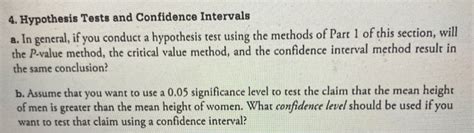 Solved 4 Hypothesis Tests And Confidence Intervals A In Chegg