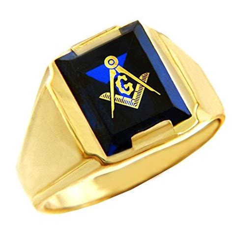 Mens K Yellow Gold Freemason Blue Stone Square And Compass Masonic