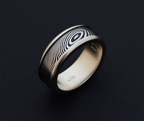 Genuine Stainless Damascus Steel And White Gold Mens Ring Pd41 Etsy