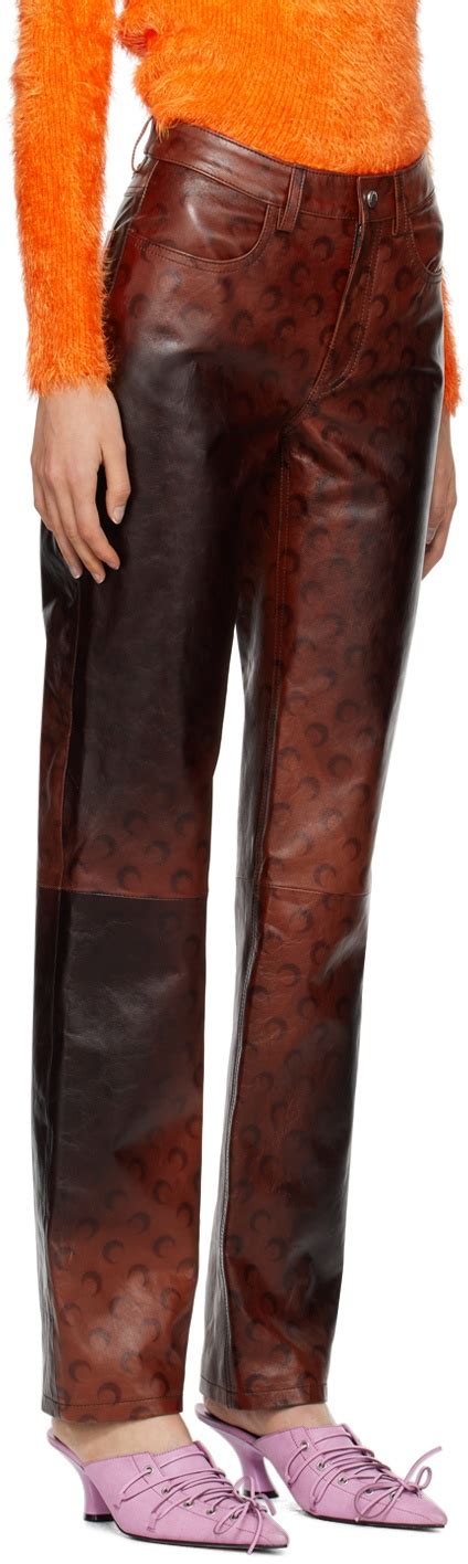 Marine Serre Burgundy Printed Leather Pants Marine Serre