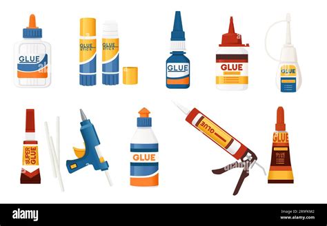 Set Of Different Types Of Glue Vector Illustration Isolated On White