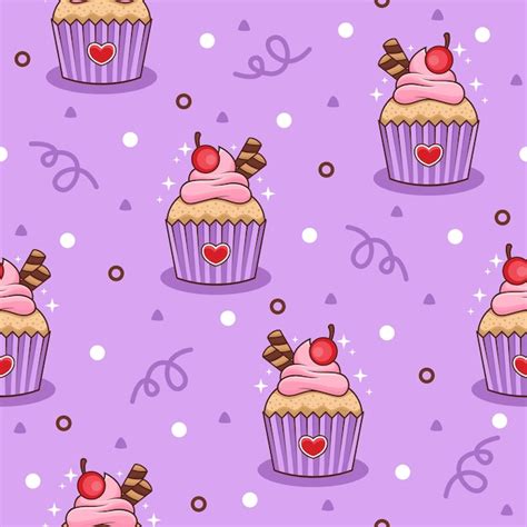 Premium Vector Cute Cupcake Cartoon Vector Pattern Backgrounds