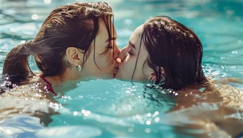 Premium Photo Two Women Kissing In A Pool