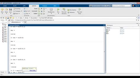 How To Differentiate In Matlab Find Derivative At Particular Point