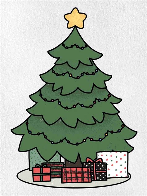 How to Draw a Christmas Tree With Presents - HelloArtsy