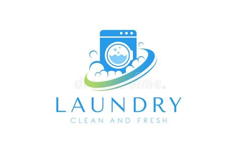 Laundry Logo Design Template Washing Machine With Bubbles Illustration