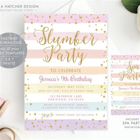 Slumber Party Birthday Invitation Editable Template Etsy