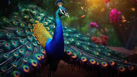 Premium Photo Majestic Peacock Displaying Vibrant Multi Color Aigenerated