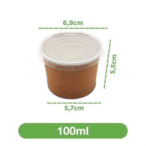 Pote De Papel Kraft 100ml Tampa Pet 500 Unidades Ecofoodpack