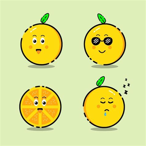 Conjunto de personagens de desenhos animados bonitos de frutas de limão