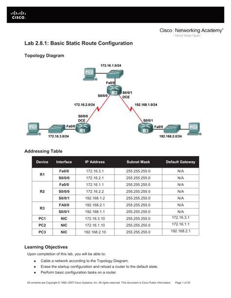 Lab Basic Static Route Configuration