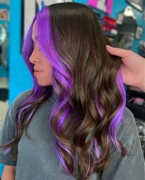 Pin By Jordan On Hair Purple Hair Streaks Hair Color For Black Hair Purple Hair Highlights