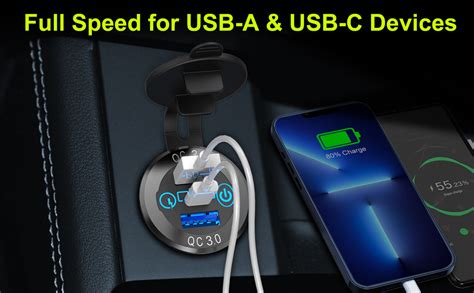 Ouffun 56w Usb C Car Charger Socket Aluminum Metal 12v 24v Multiple Usb Outlet Pd