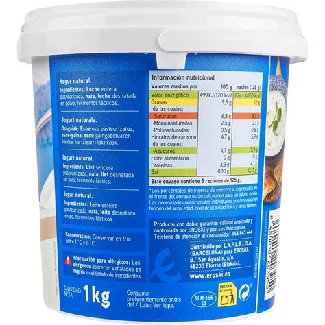 Yogur Griego Natural 10 Materia Grasa EROSKI Tarrina 1 Kg