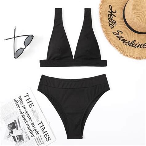 MAILLOT DE BAIN Femme Taille Haute Bikini Sexy Moulante Stylise Elegant Y Noir NS