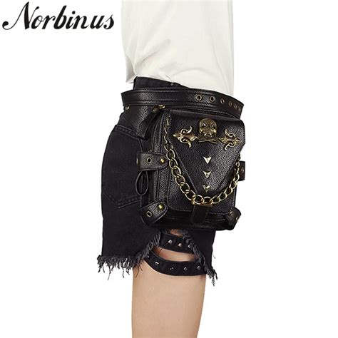 Norbinus Steampunk Gothic Women Waist Bag Skull Rivet Shoulder