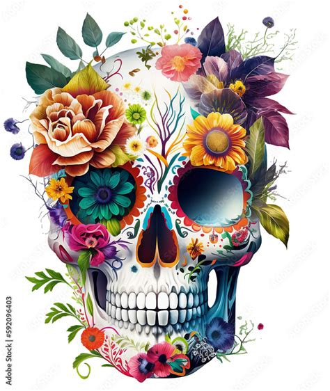 skull with flowers isolated, ai art Stock Photo | Adobe Stock