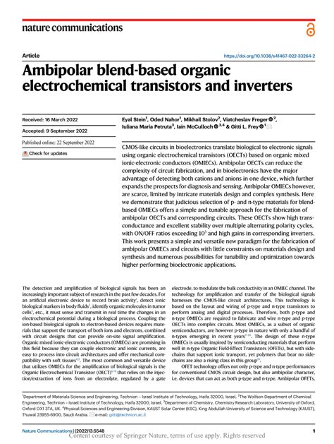 Pdf Ambipolar Blend Based Organic Electrochemical Transistors And