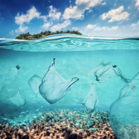 Plastic Bags and Bottles Underwater in the Ocean. Stock Image - Image of litter, impact: 159969205