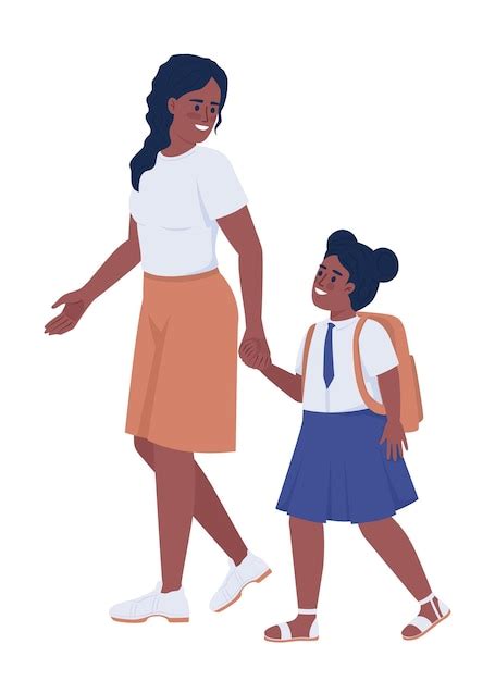 Premium Vector Mom With Female First Grader In School Uniform Semi