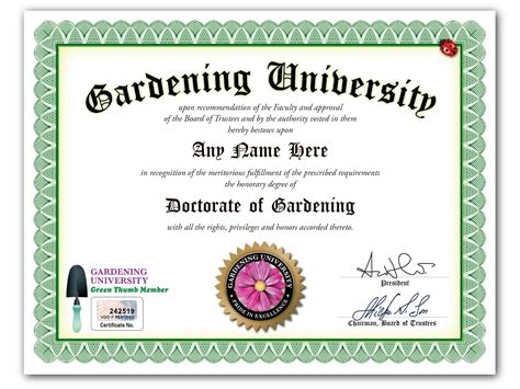 Personalized Gardening Certificate Digital Or Printed Etsy