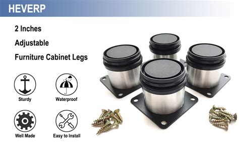 HEVERP 4 Pack Furniture Cabinet Metal Legs 2 Inch Kitchen Adjustable