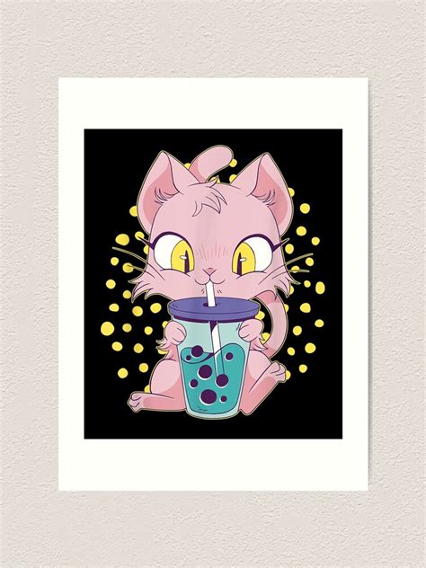 Cat Boba Tea Bubble Tea Anime Kawaii Japanese Girls Teenager Art