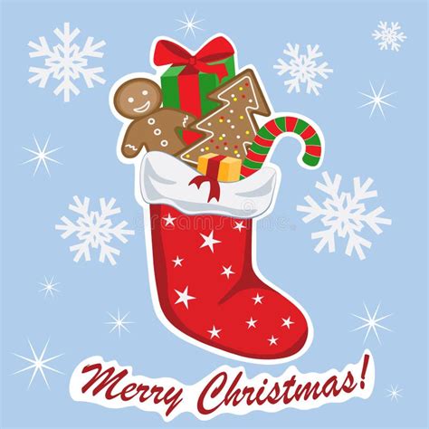 Christmas Stocking With Gifts Greeting Card Vector Illustration Stock