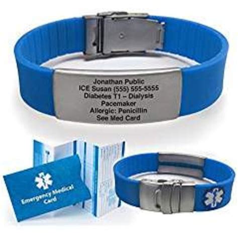 Medical Id Bracelets Blue Waterproof Silicone Free Engraving Etsy