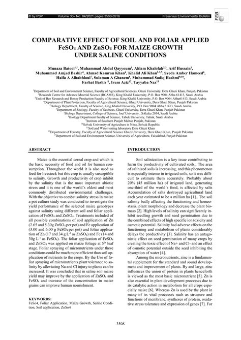 Pdf Comparative Effect Of Soil And Foliar Applied Feso And Znso For