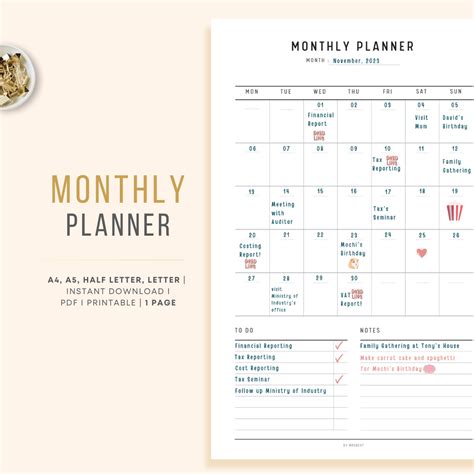 Minimalist Monthly Planner Printable – mrsneat