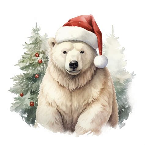 Premium Ai Image There Is A Polar Bear Wearing A Santa Hat Next To A